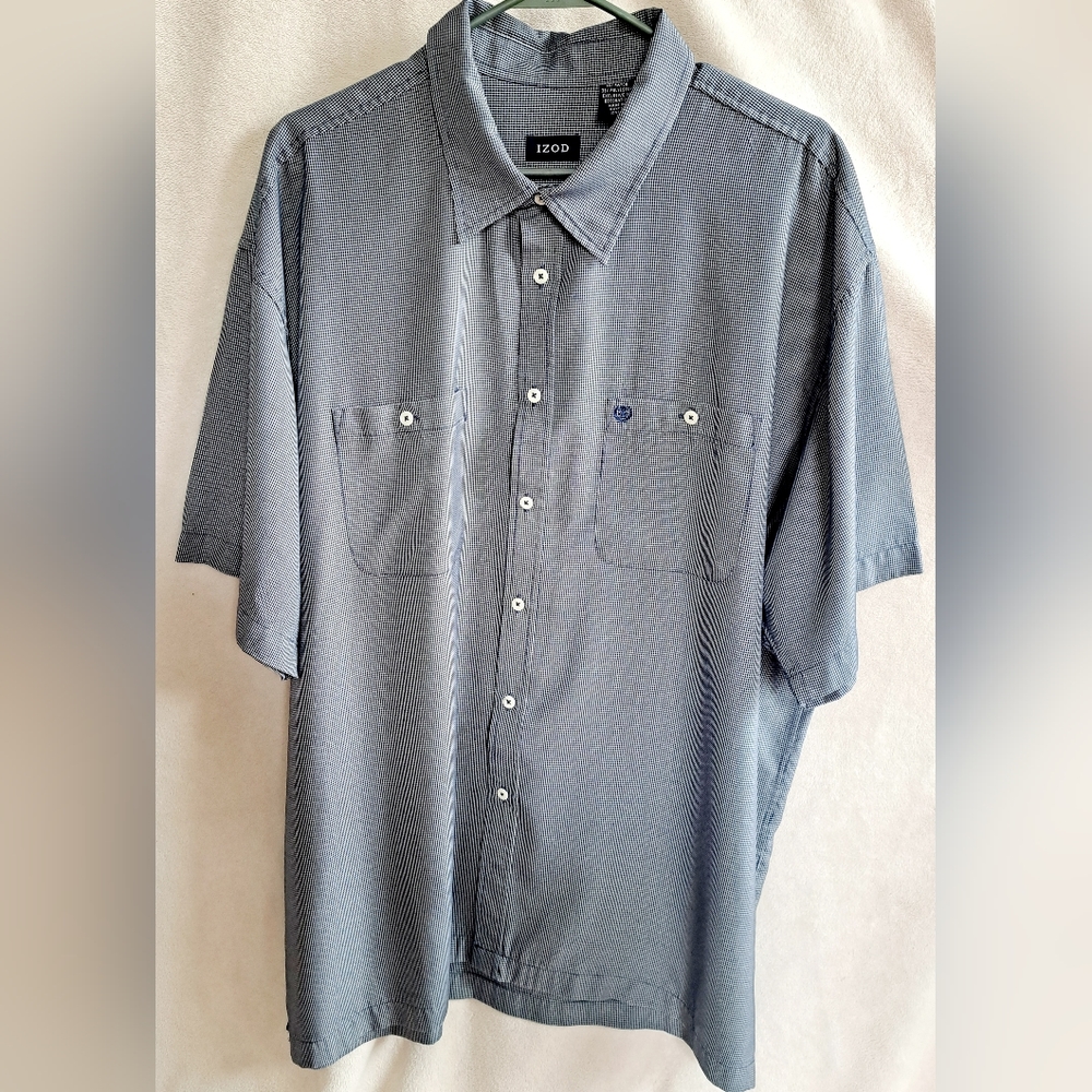 Men's Izod Short Sleeve Blue Stripped Dress Shirt